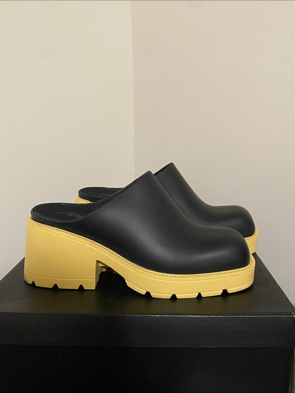 Liliana Black and Yellow Chunky Platform Clog Mules